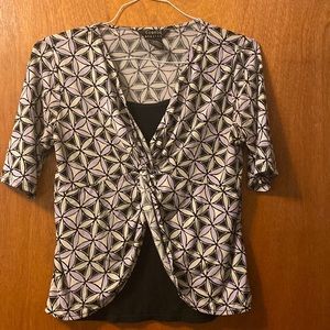 George Size 8-10 Black and Lilac short-sleeved blouse.